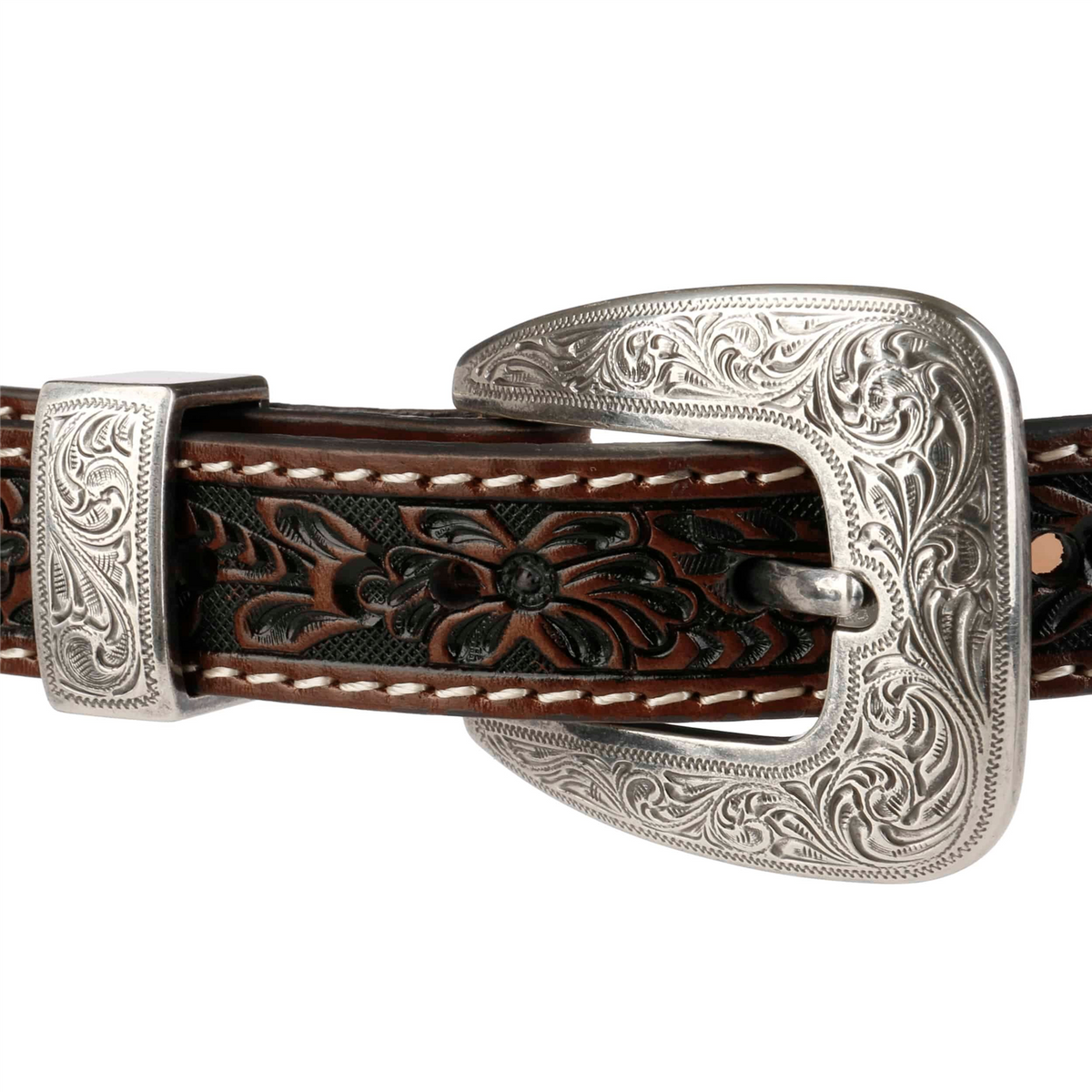 Hair-on-Hide Tooled Leather Belt Brown