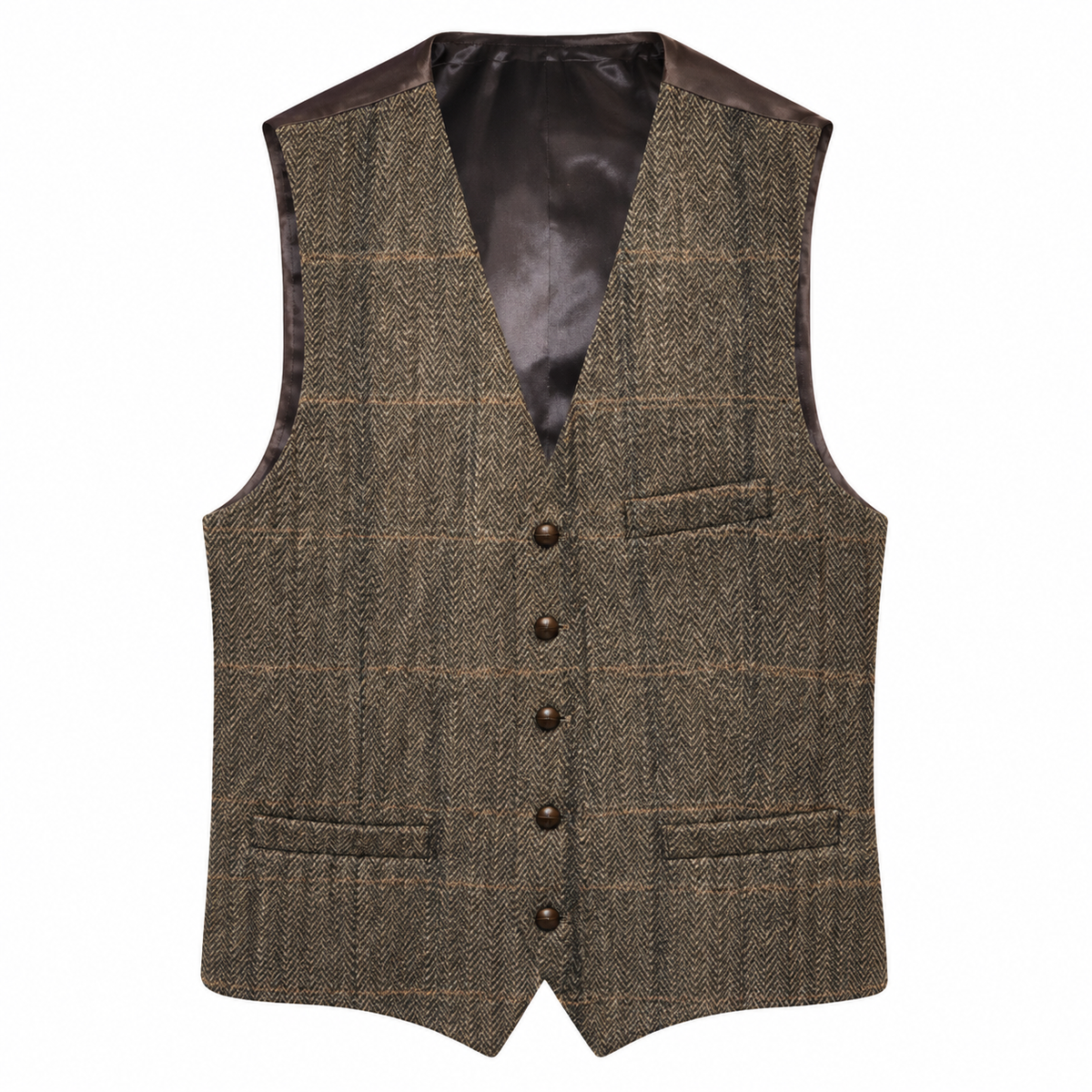 Vest Lee Check Harris Tweed Olive Dark Grey