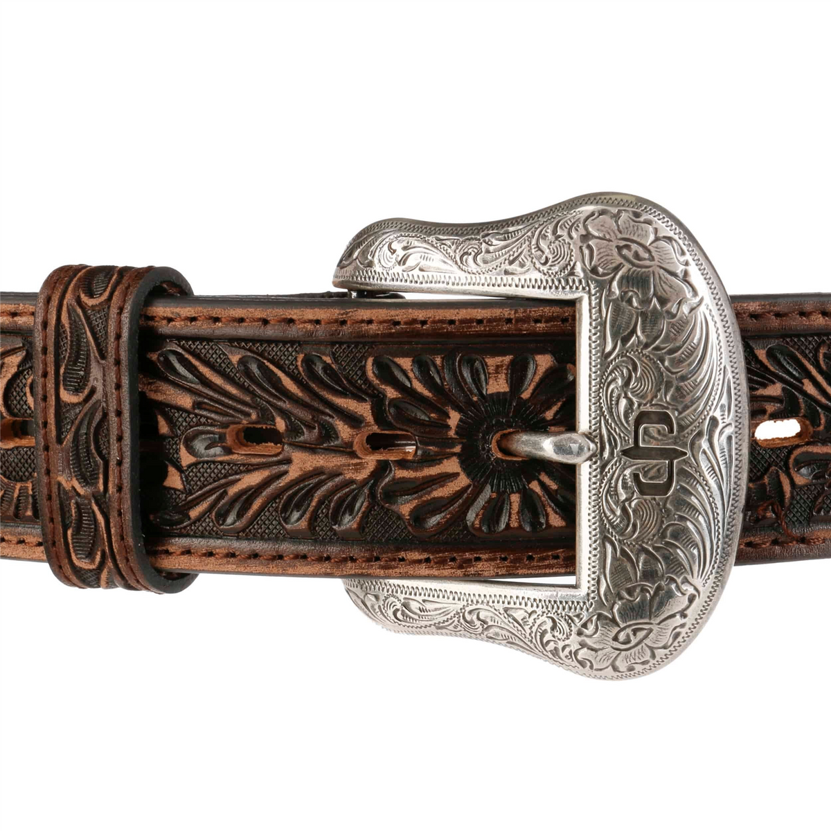 Hair-on-Hide Tooled Leather Belt Brown