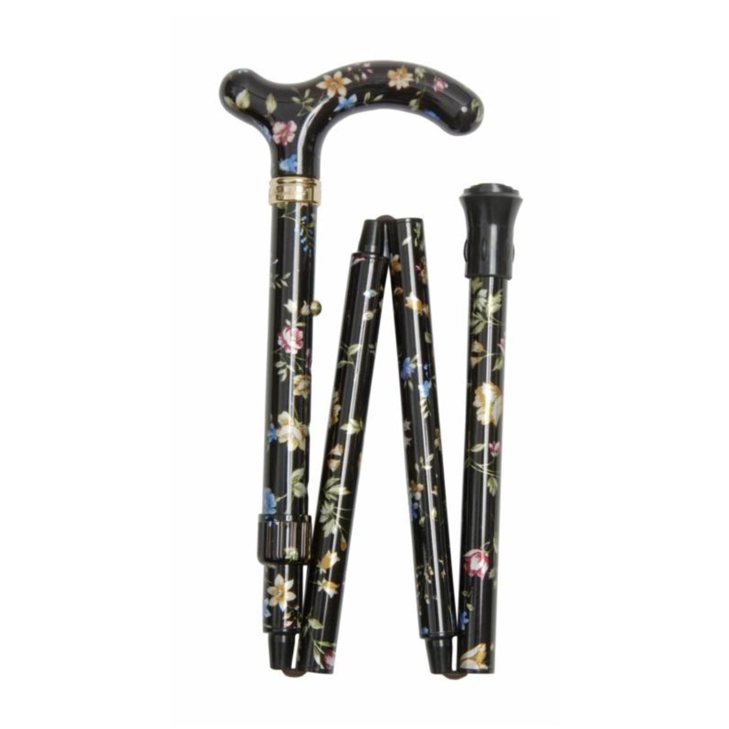 Folding Petite Cane, Black Floral