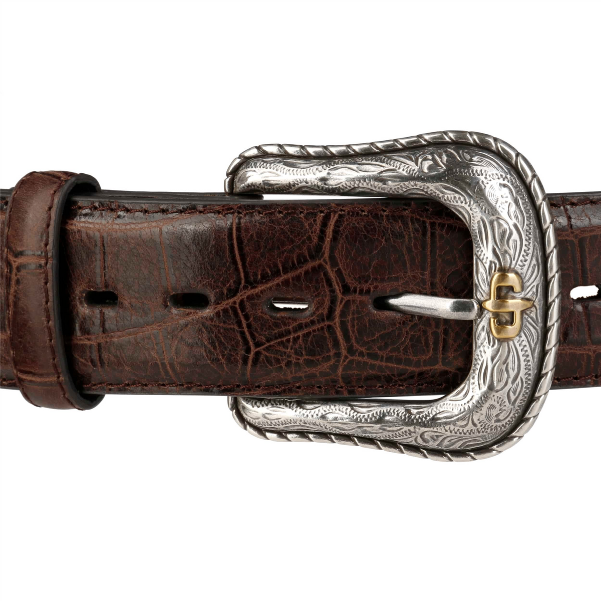 Caiman Embossed Leather Belt Brown