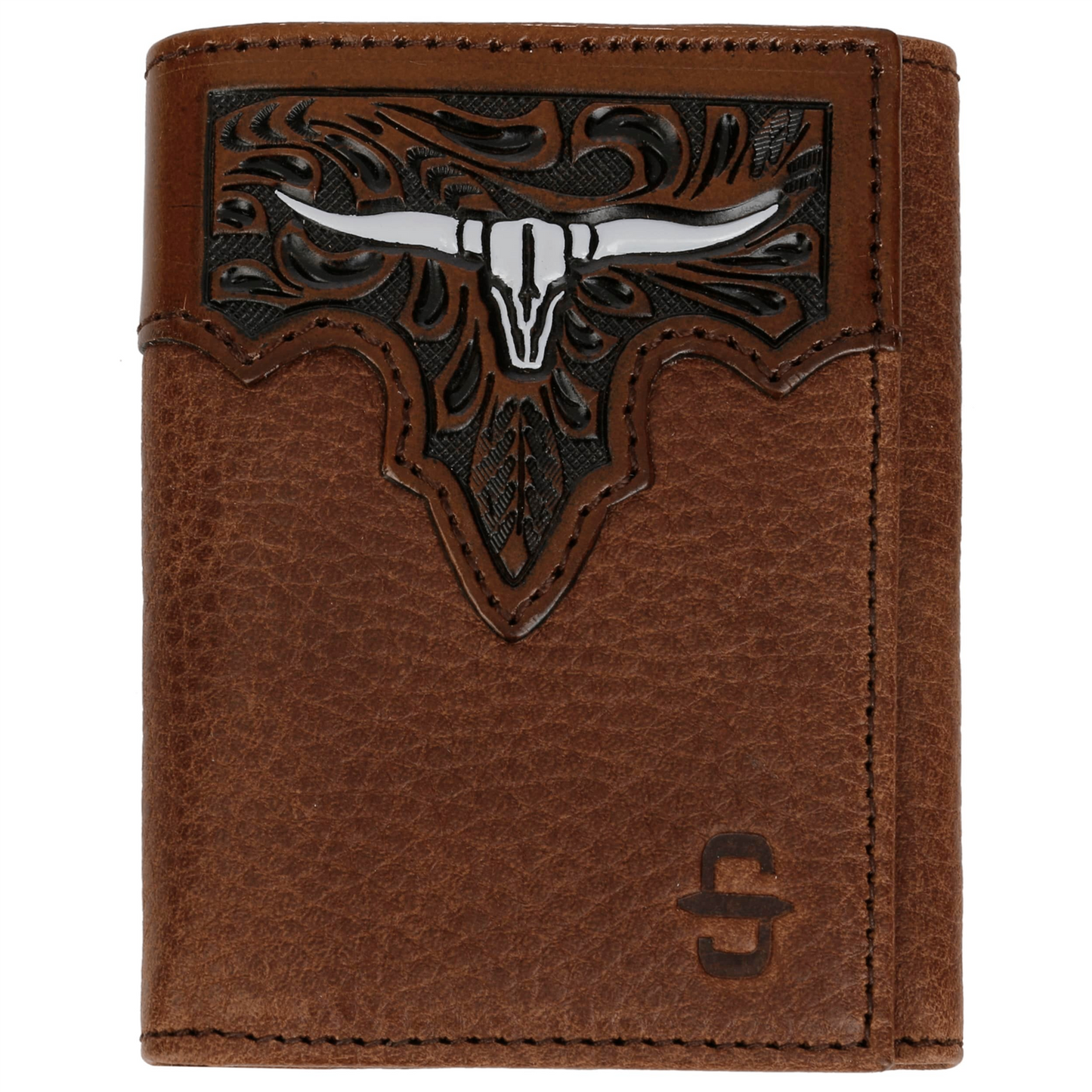 Steer Head Leather Tri-fold Wallet Brown