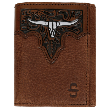 Steer Head Leather Tri-fold Wallet Brown