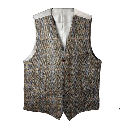 Vest Lee Check Harris Tweed Olive/Grey