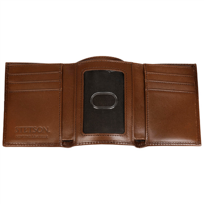 Tooled Leather Tri-fold Wallet Brown