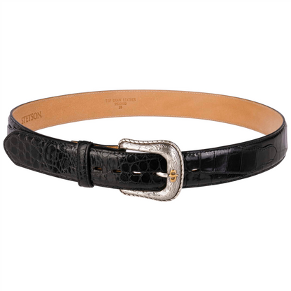 Hair-on-Hide Tooled Leather Belt Black