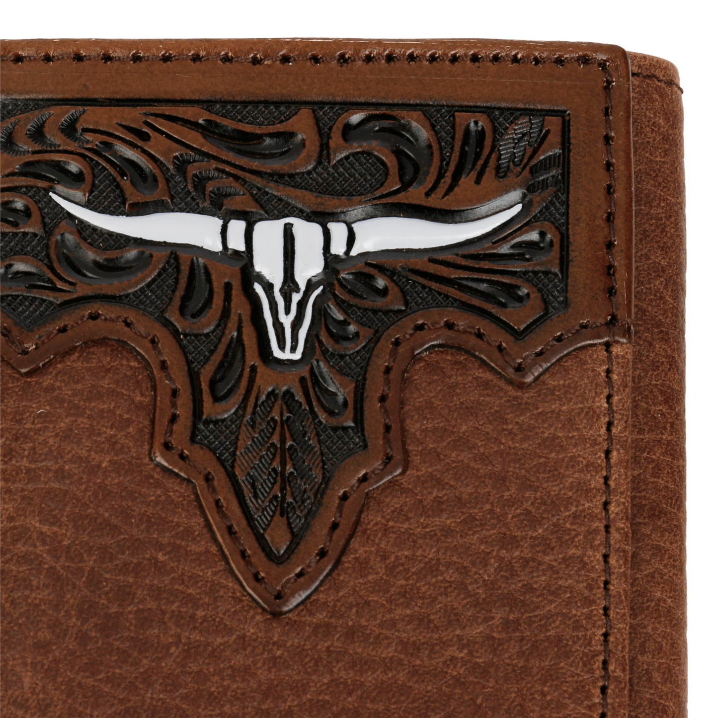 Steer Head Leather Tri-fold Wallet Brown
