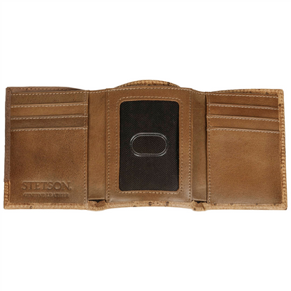 Ostrich Embossed Leather Tri-fold Wallet