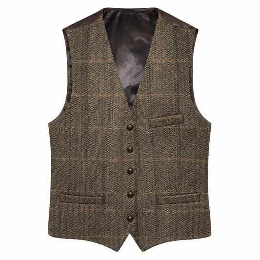 Vest Lee Check Harris Tweed Olive Dark Grey
