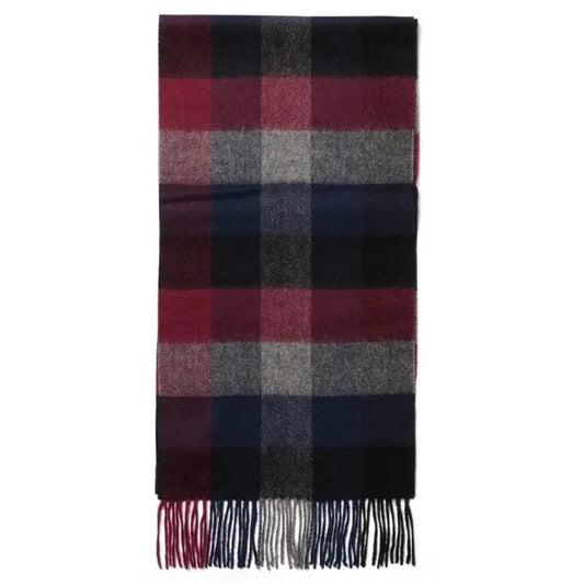 Lambswool Checked Winterscarf Burgundy/Navy/Grey