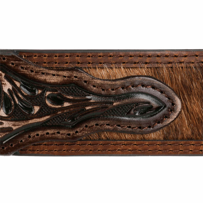 Hair-on-Hide Tooled Leather Belt Brown