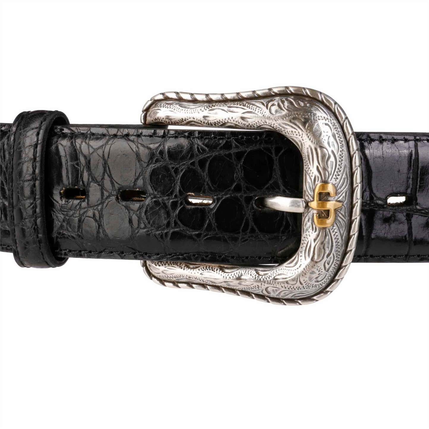 Hair-on-Hide Tooled Leather Belt Black