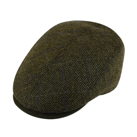 Flat Cap i Shetland Wool Navy Olive Green