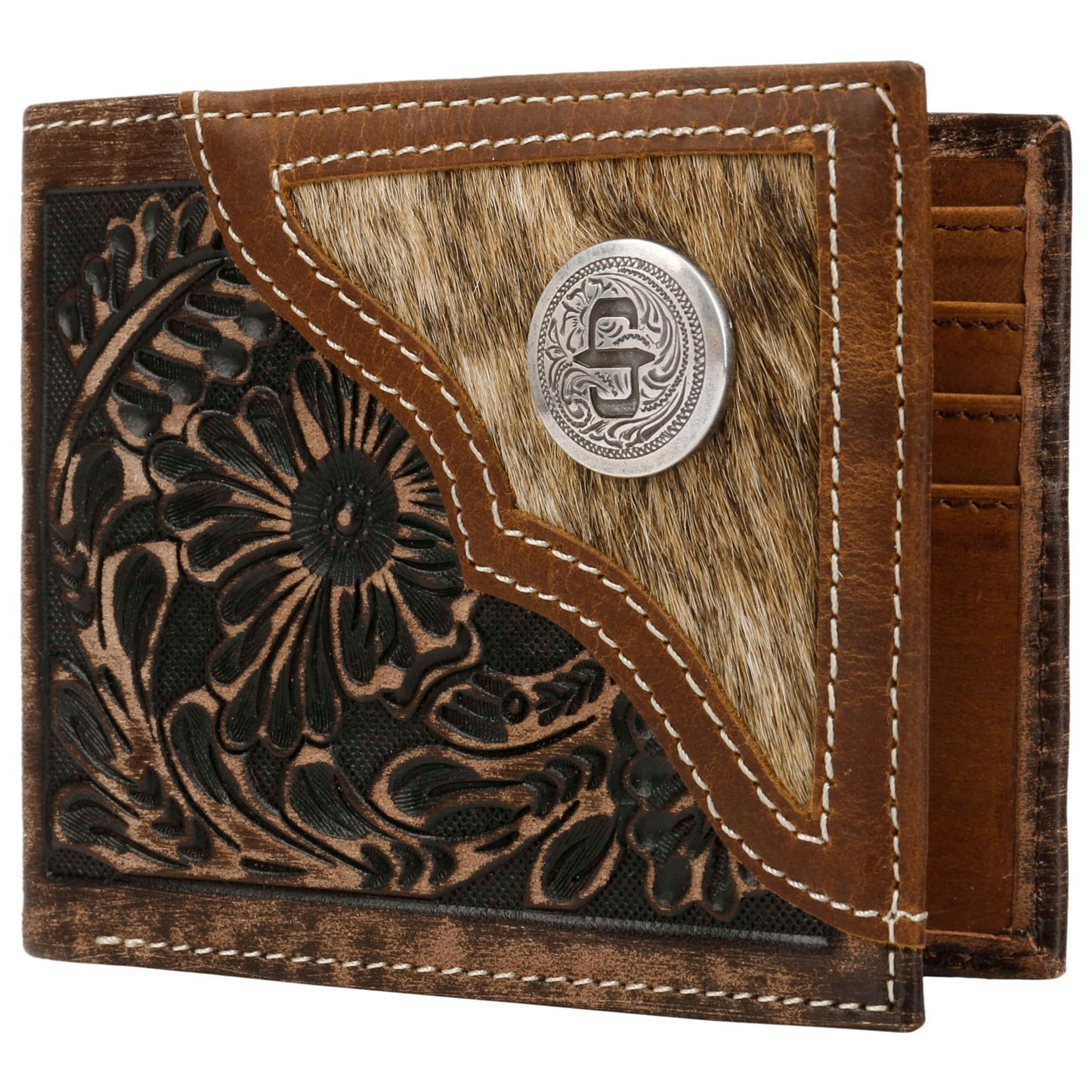 Hair-On-Hide Concho Leather Bi-fold Wallet