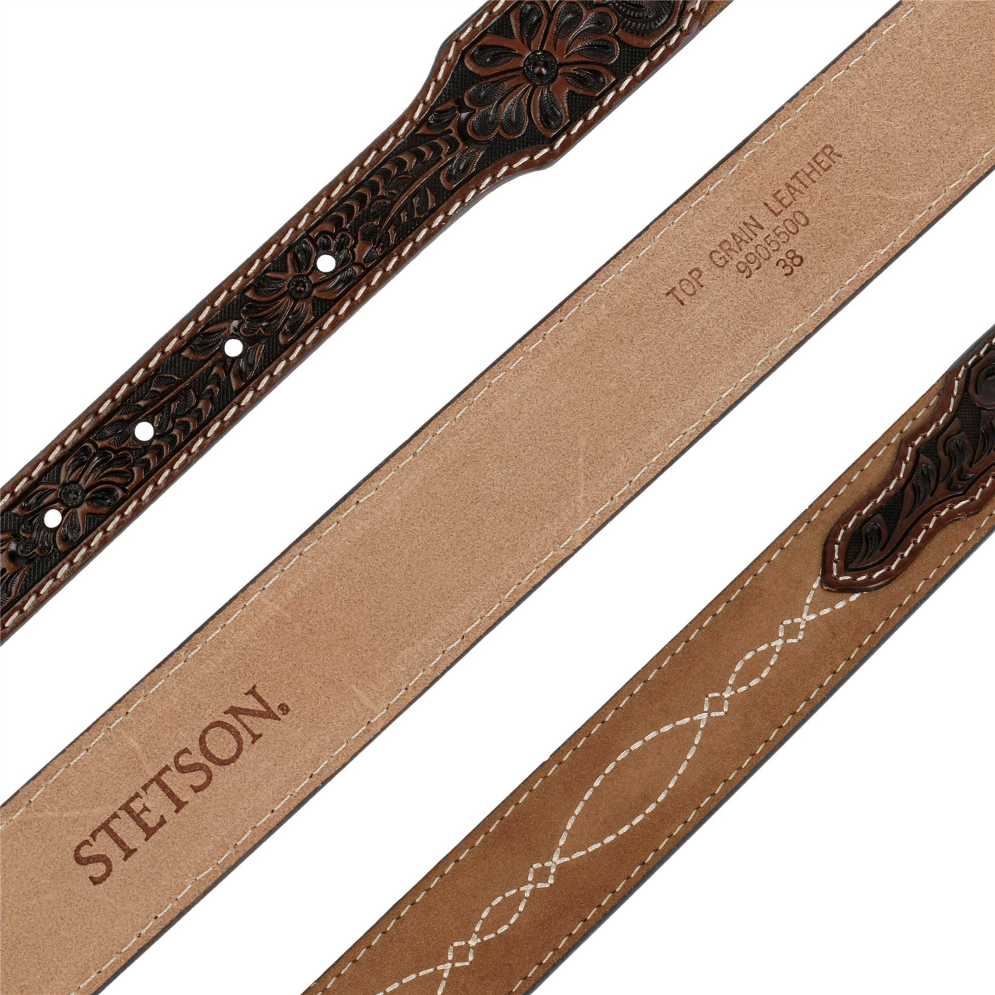 Hair-on-Hide Tooled Leather Belt Brown