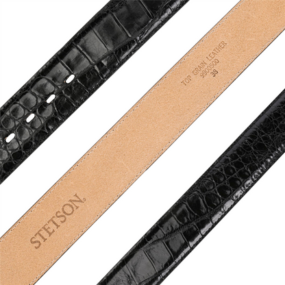 Hair-on-Hide Tooled Leather Belt Black