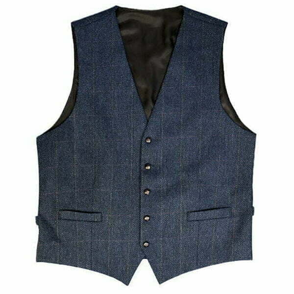 Vest i Shetland Wool Herringbone Navy