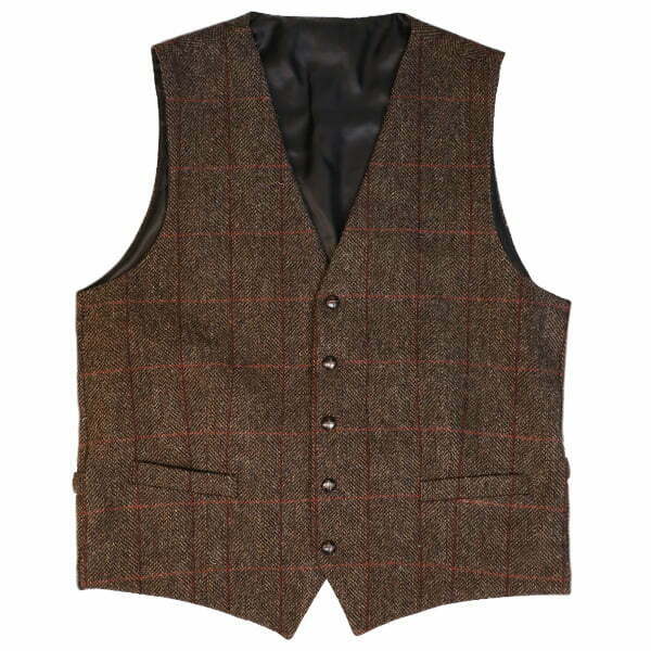 Vest i Shetland Wool Herringbone Brown