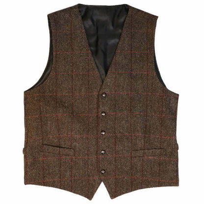 Vest i Shetland Wool Herringbone Brown