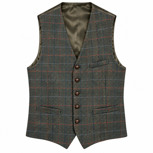 Vest Lee Check Harris Tweed Green/Blue