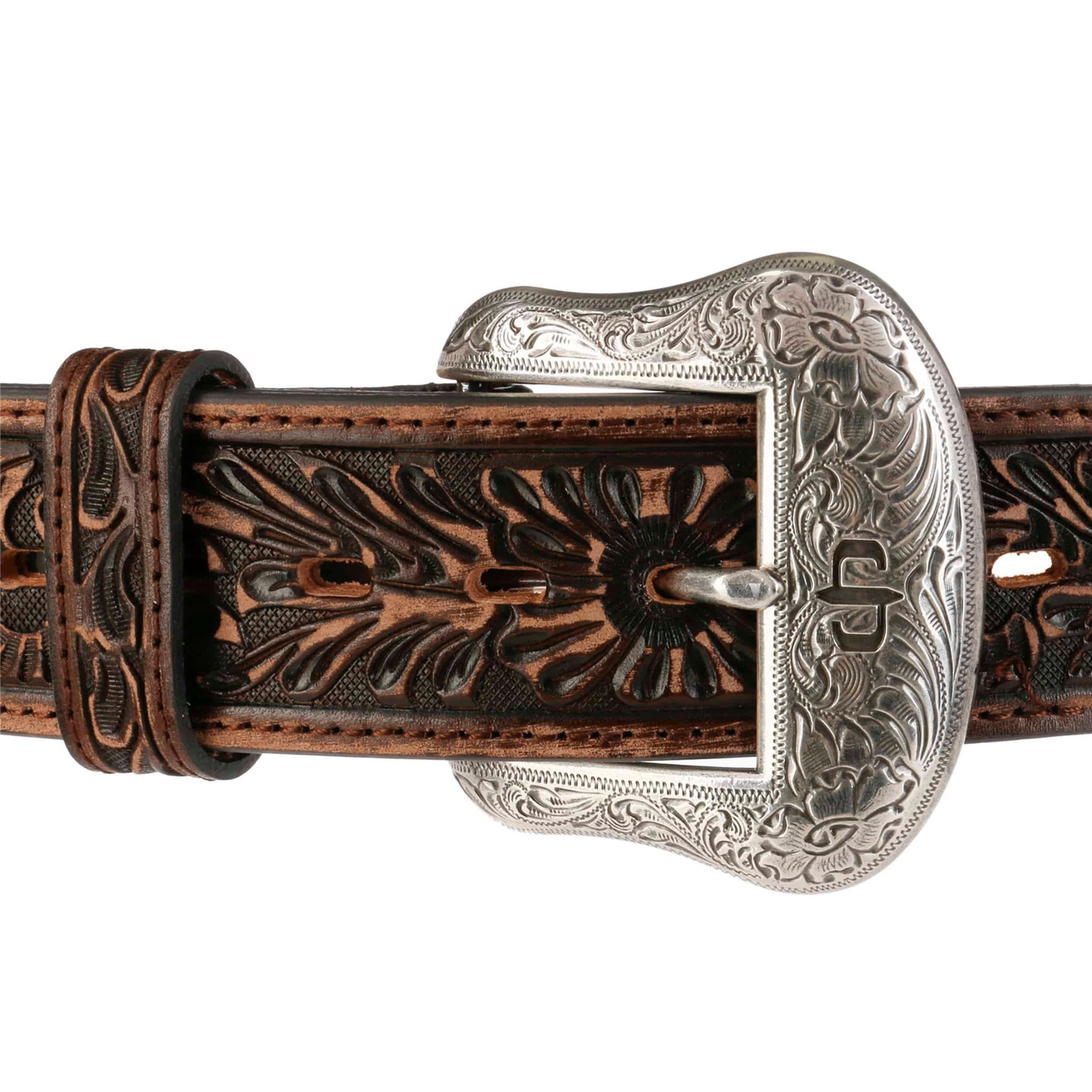 Hair-on-Hide Tooled Leather Belt Brown