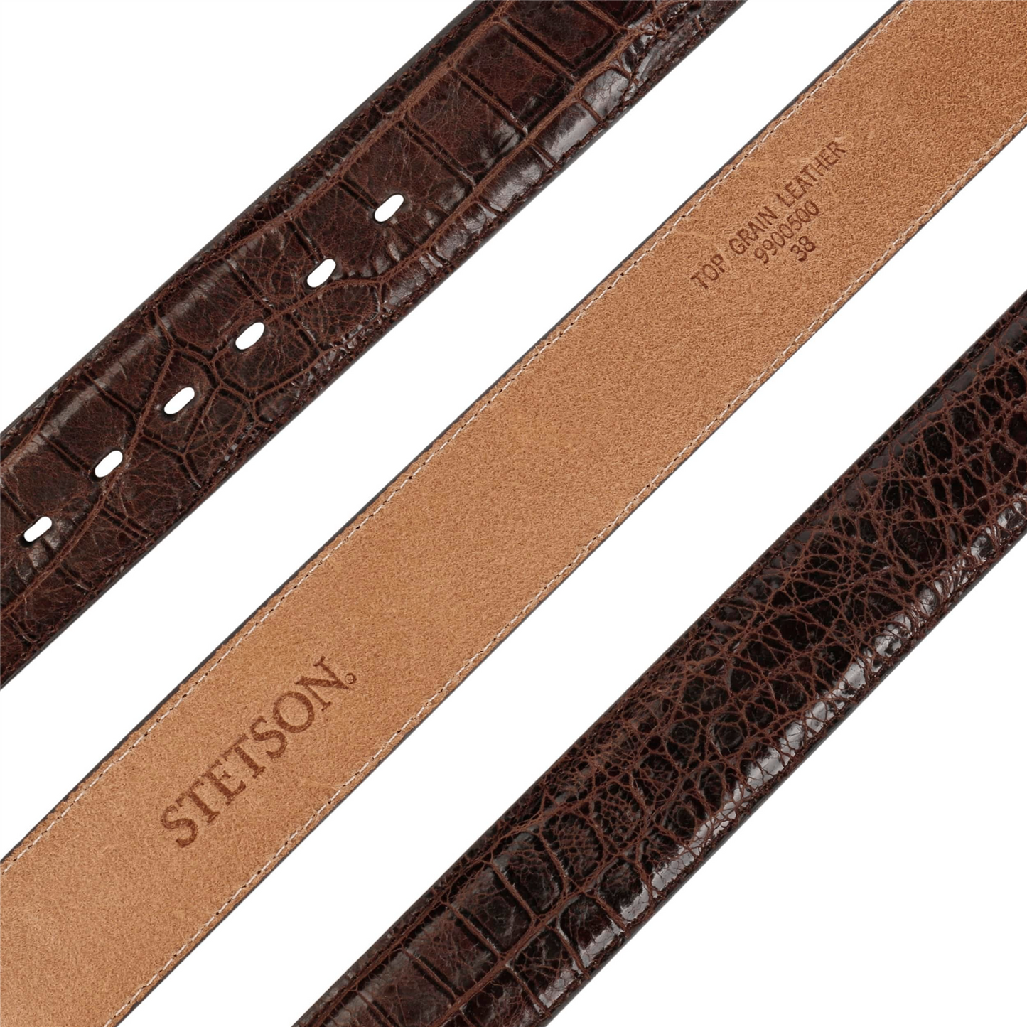 Hair-on-Hide Tooled Leather Belt Brown