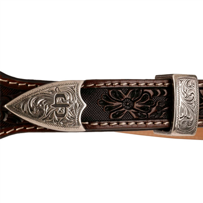 Hair-on-Hide Tooled Leather Belt Brown