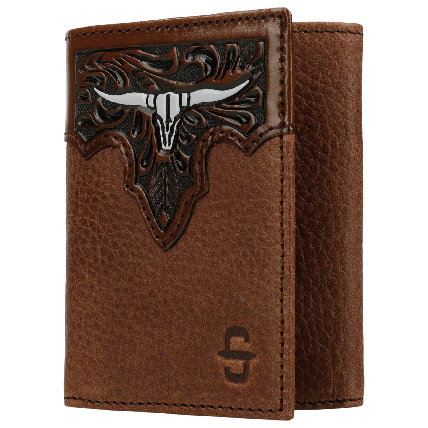 Steer Head Leather Tri-fold Wallet Brown