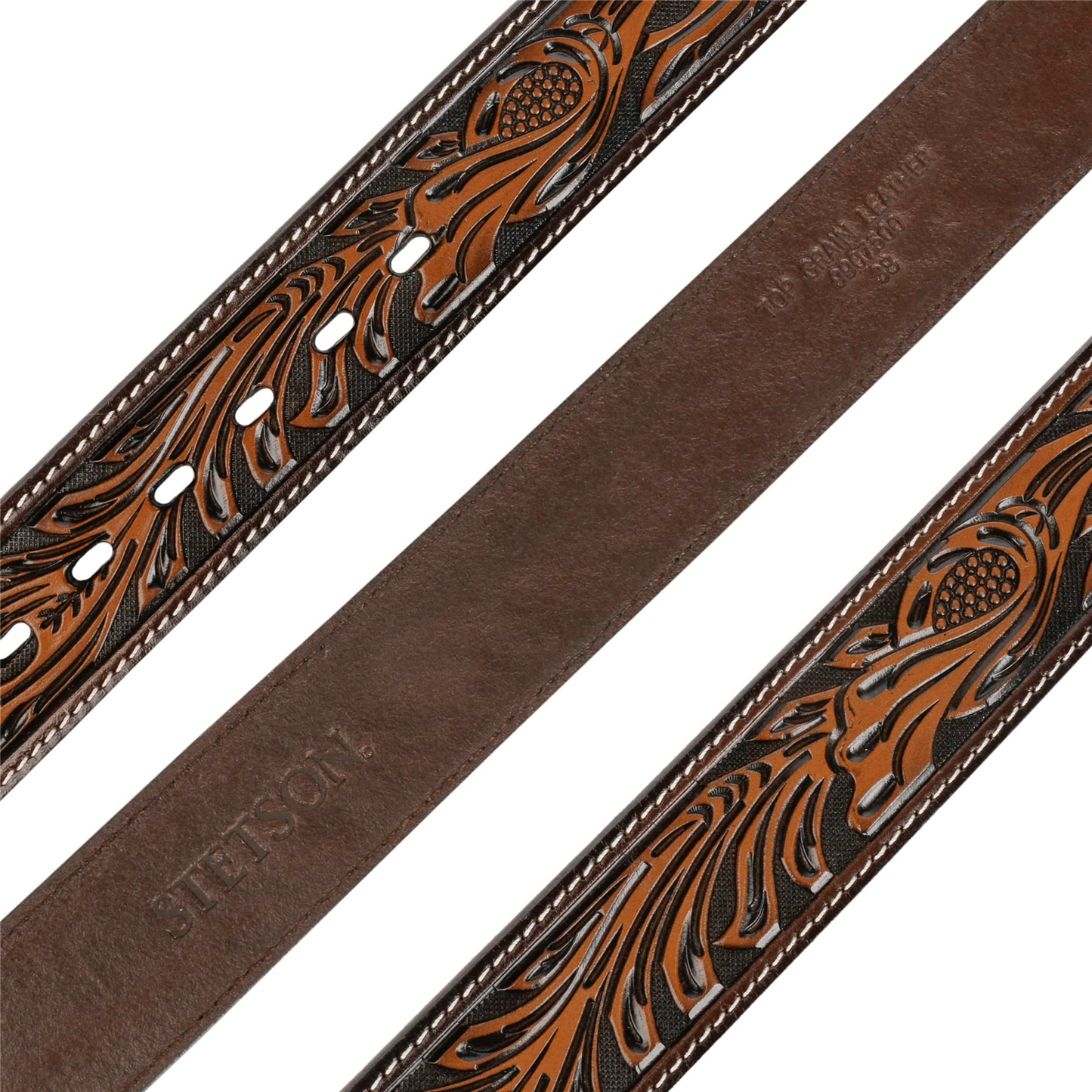 Hair-on-Hide Tooled Leather Belt Brown