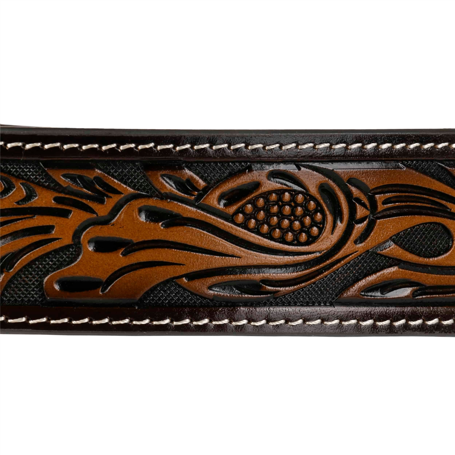 Hair-on-Hide Tooled Leather Belt Brown