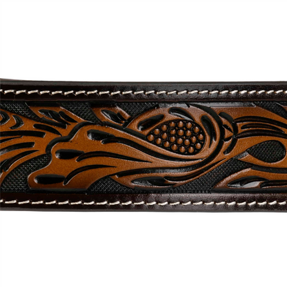 Hair-on-Hide Tooled Leather Belt Brown