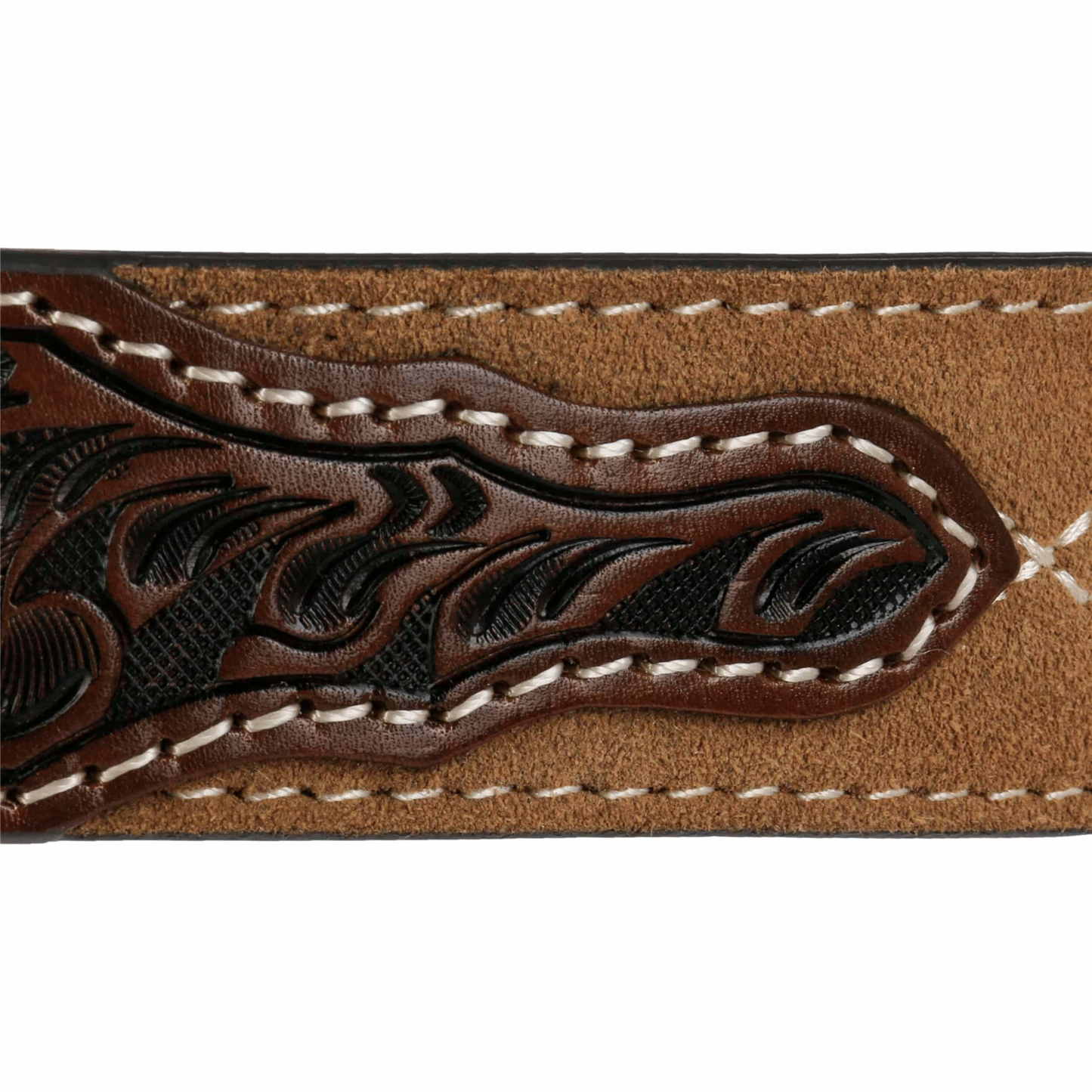 Hair-on-Hide Tooled Leather Belt Brown
