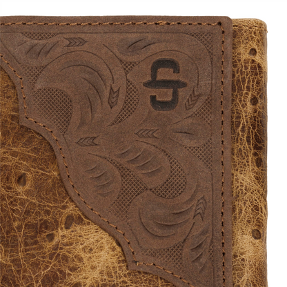 Ostrich Embossed Leather Tri-fold Wallet