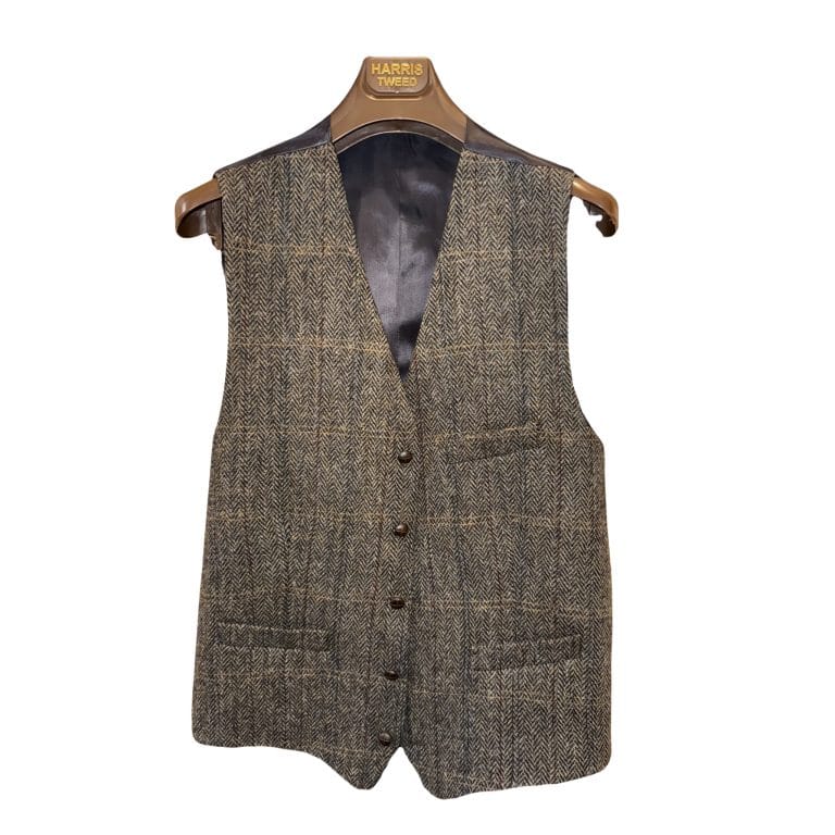 Vest Lee Check Harris Tweed Olive Dark Grey