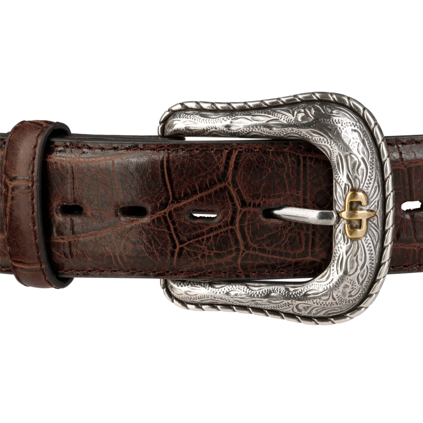 Hair-on-Hide Tooled Leather Belt Brown