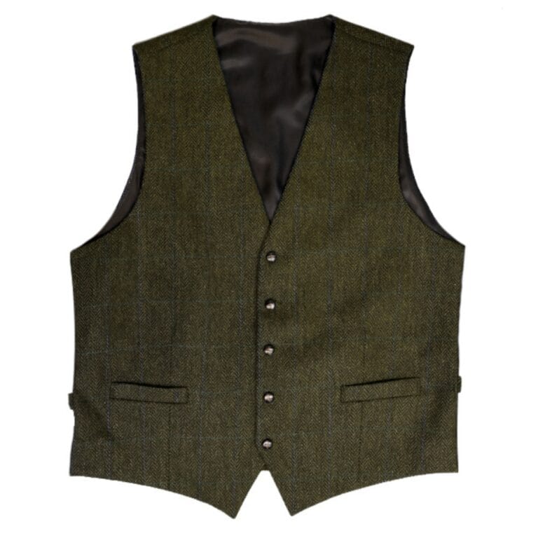 Vest i Shetland Wool Herringbone Olive