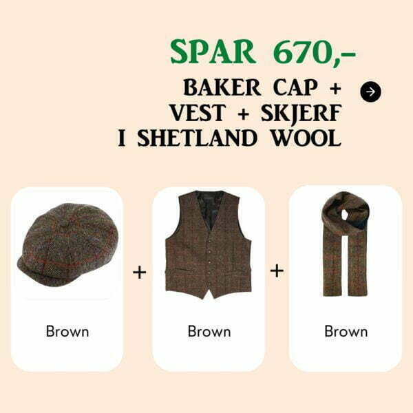 Baker Boy Cap + Vest + Skjerf i Shetland Wool - Fiebig, Herre, Hattebutikken.no