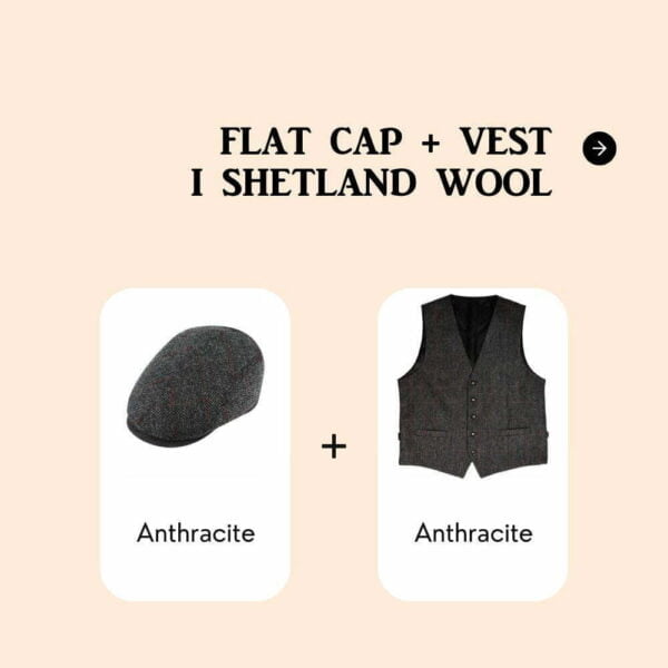 Flat Cap + Vest i Shetland Wool - Fiebig, , Hattebutikken.no